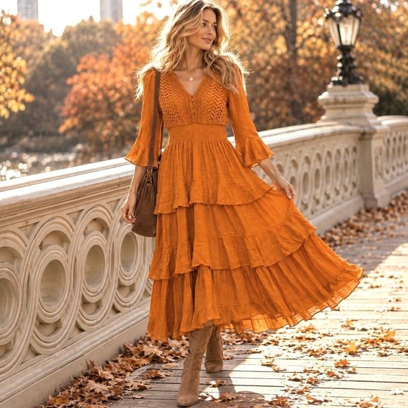 Anthropologie Dresses & Skirts - Anthropologie Kings Road Large Maxi Dress Orange Witchy Cottagecore Boho Fairy